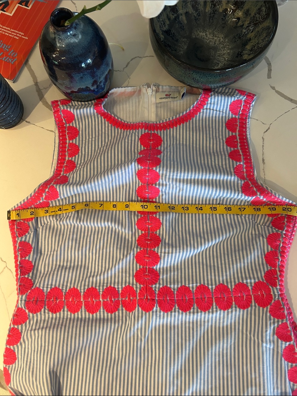 Vineyard Vines Striped Pop Embroidered Shift Dress Cornflower Stripe Sz 12 NWOT - Picture 8 of 8